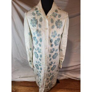 Vintage Anne Fogarty Size 6? Embroidered Collared Button Front Dress White Blue‎